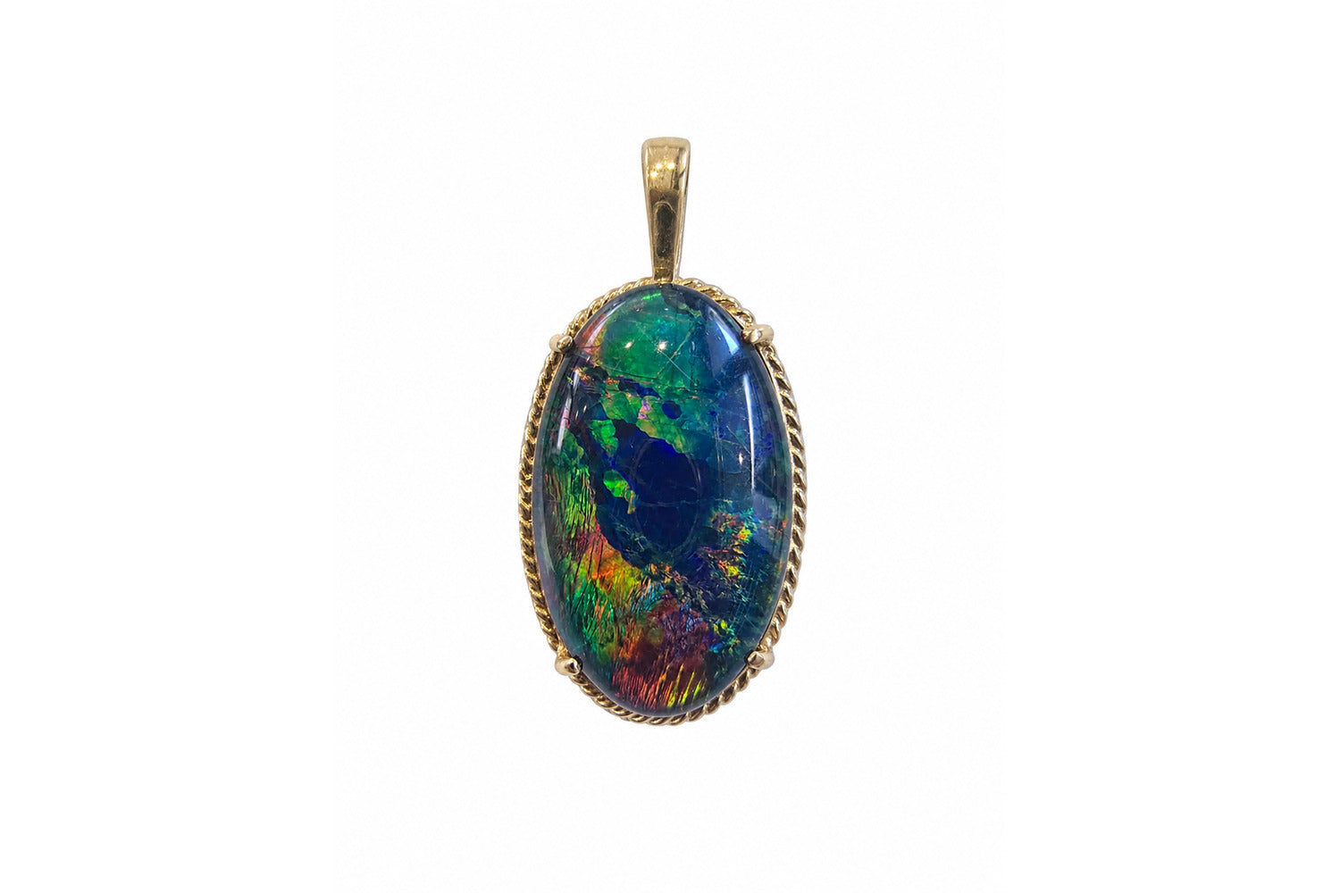 Australian opal pendant showing bright play-of-colour