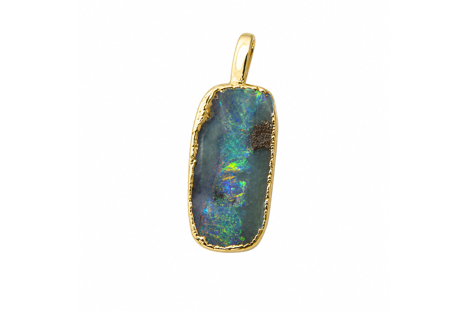 Queensland boulder opal pendant showing ironstone and play-of-colour