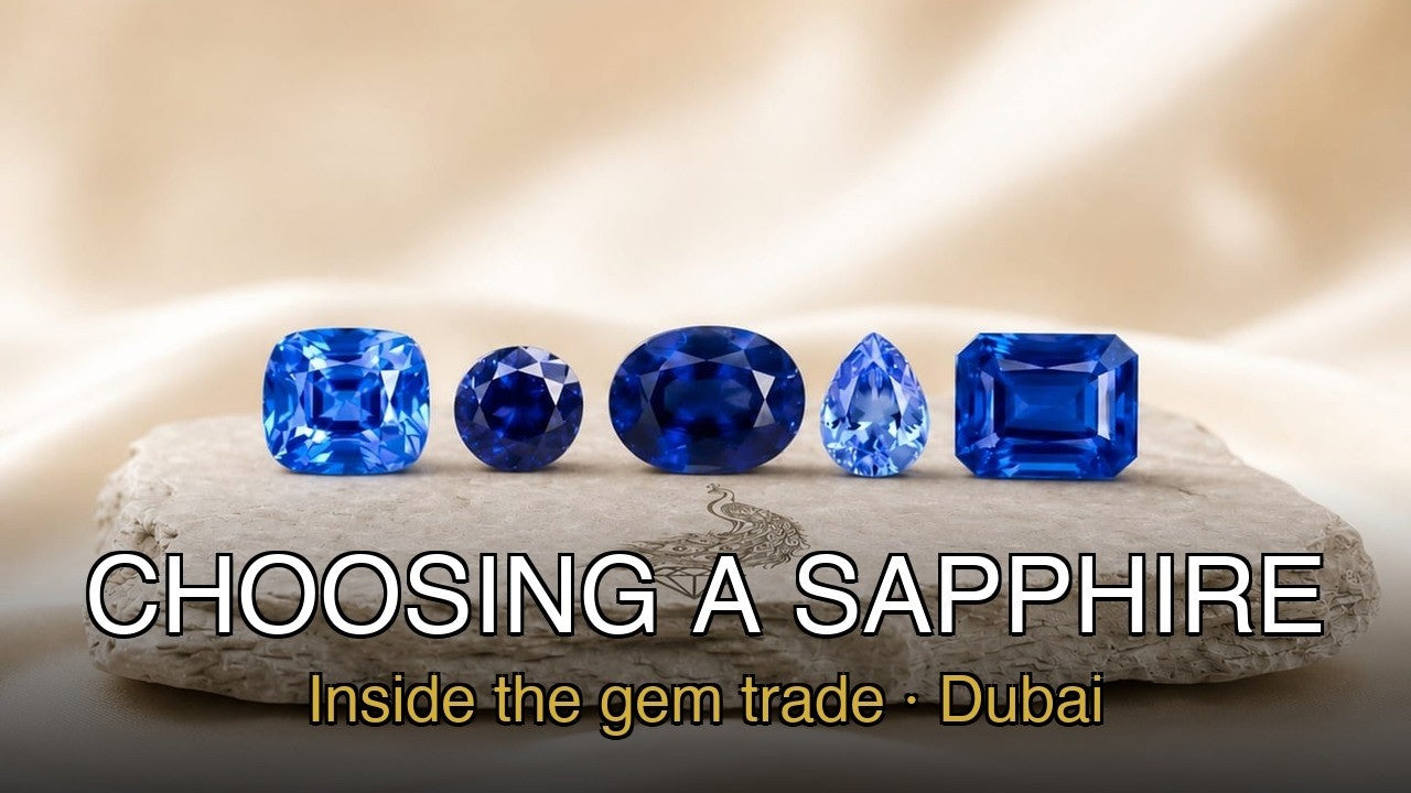 Ministry of Gems gemmologist grading loose Ceylon sapphires at The Gem Session in Dubai