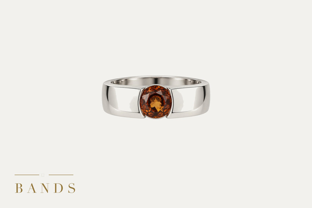 Men's gold bands with a single natural stone