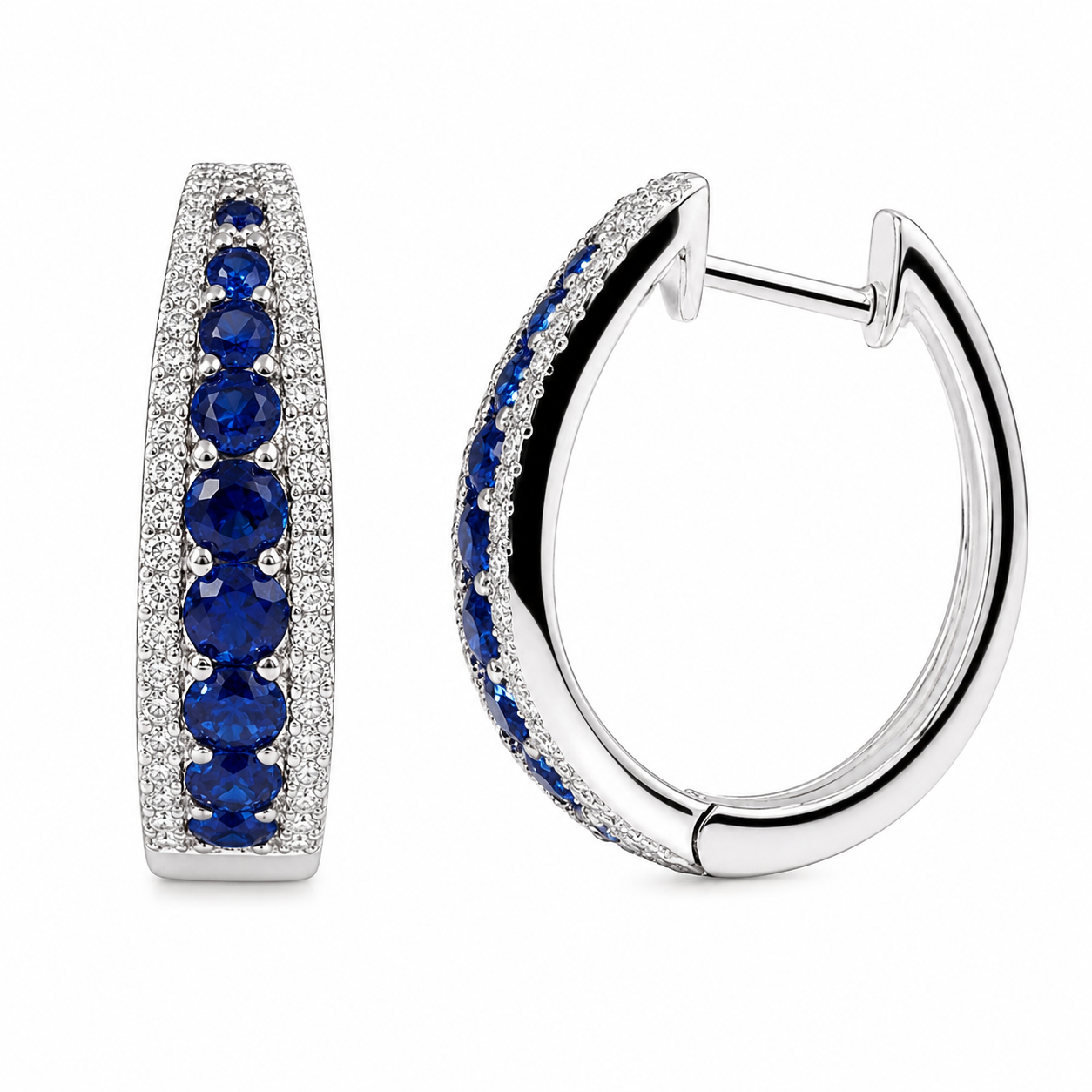 Blue Sapphire Pavé Oval Hoops — Ministry of Gems
