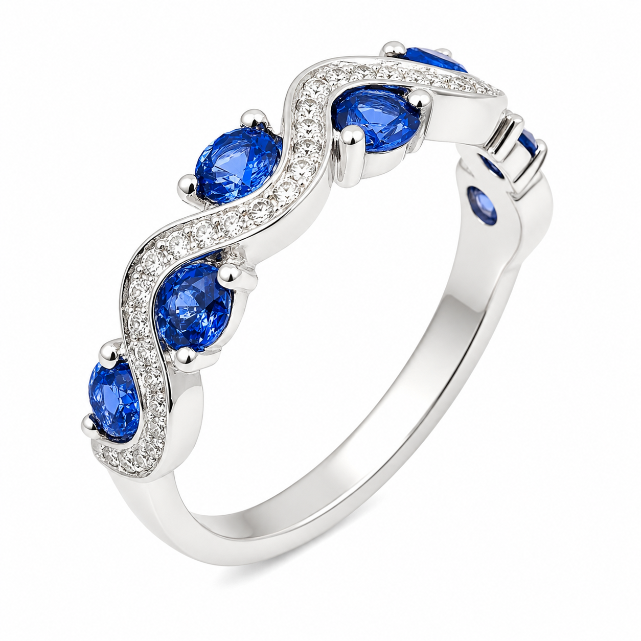Blue Sapphire Diamond Swirl Ring — Ministry of Gems