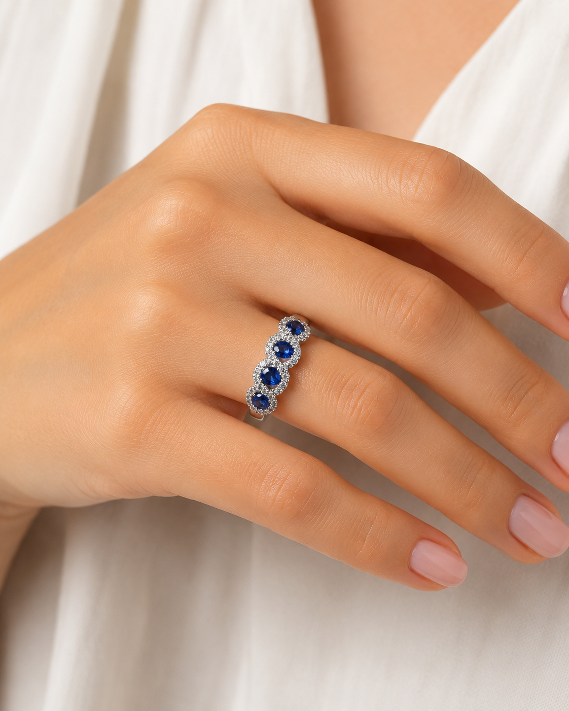Sapphire Halo Half-Eternity Ring — Ministry of Gems
