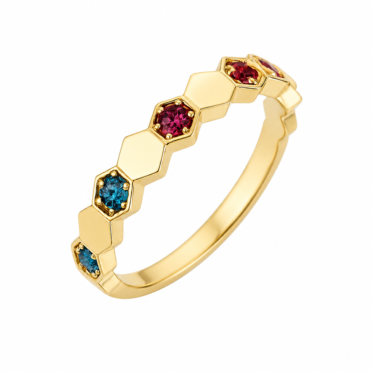 Honeycomb Teal & Ruby Band — Ministry of Gems