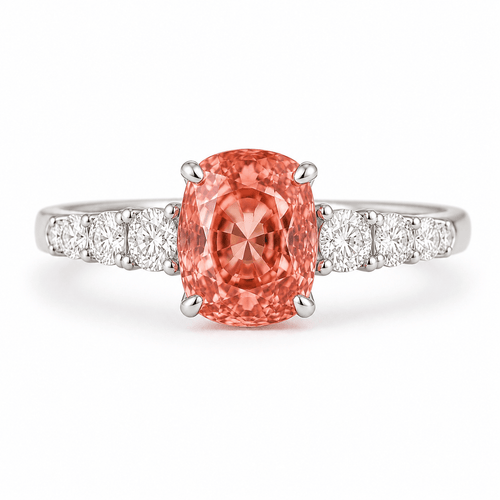 2.5ct Oval Padparadscha Diamond Band Engagement Ring - Ministry of Gems®RingMinistry of Gems®