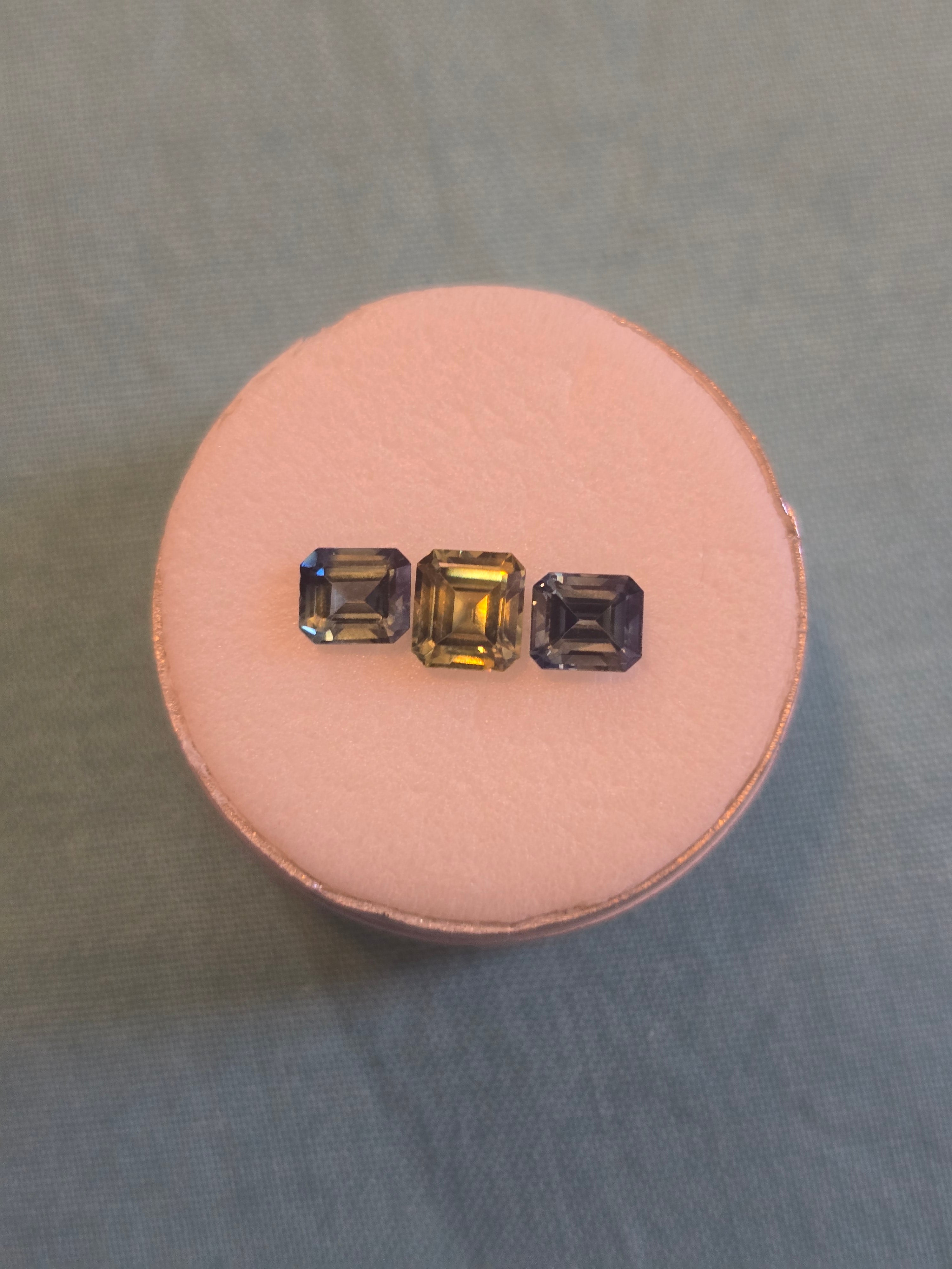 Matched Trio — Australian Sapphires 2.65ct Total, Emerald Cuts — Ministry of Gems