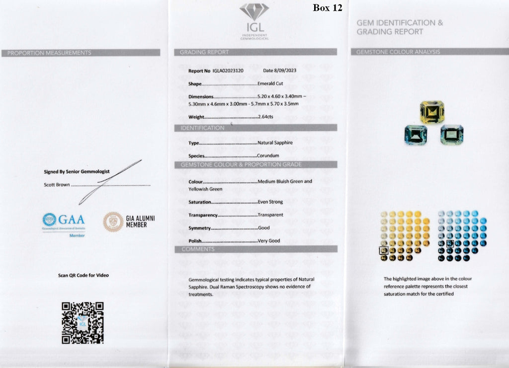 Matched Trio — Australian Sapphires 2.65ct Total, Emerald Cuts — IGL gem identification and grading report (certificate) — stone 80187