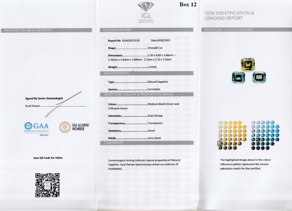 Matched Trio — Australian Sapphires 2.65ct Total, Emerald Cuts — IGL gem identification and grading report (certificate) — stone 80187