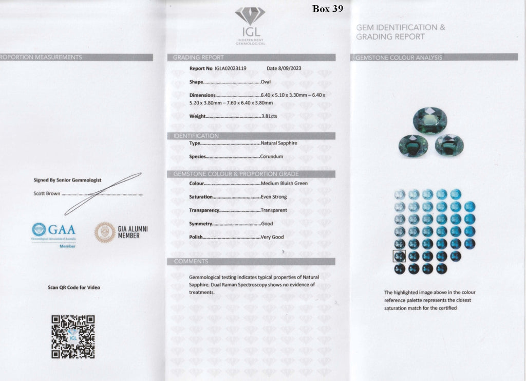 African Sapphires 3 Pcs Set 3.82 cts — IGL gem identification and grading report (certificate) — stone 80205