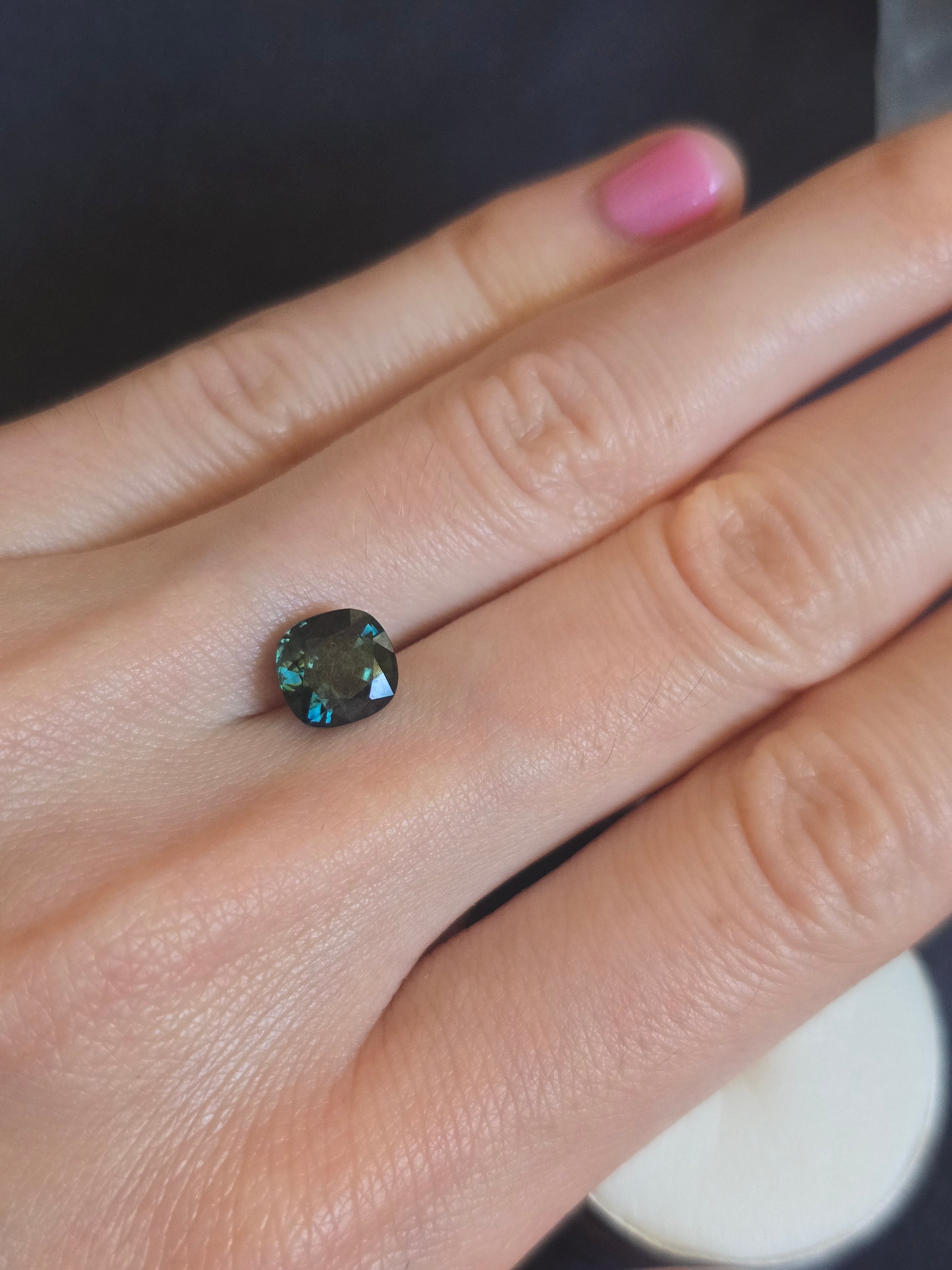 Green Australian Sapphire 2.30ct Cushion — Ministry of Gems