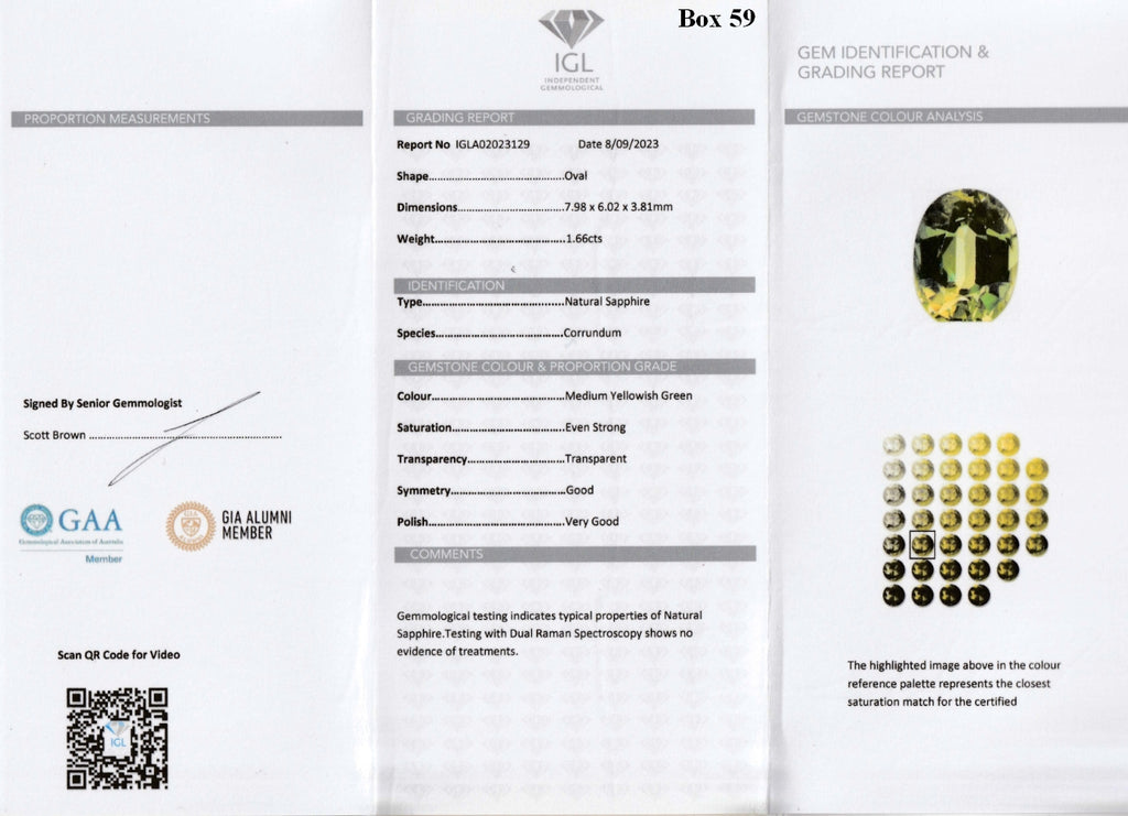 Australian Sapphire 1.67 cts — IGL gem identification and grading report (certificate) — stone 80220