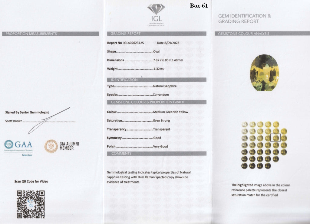 Australian Sapphire 1.32 cts — IGL gem identification and grading report (certificate) — stone 80221