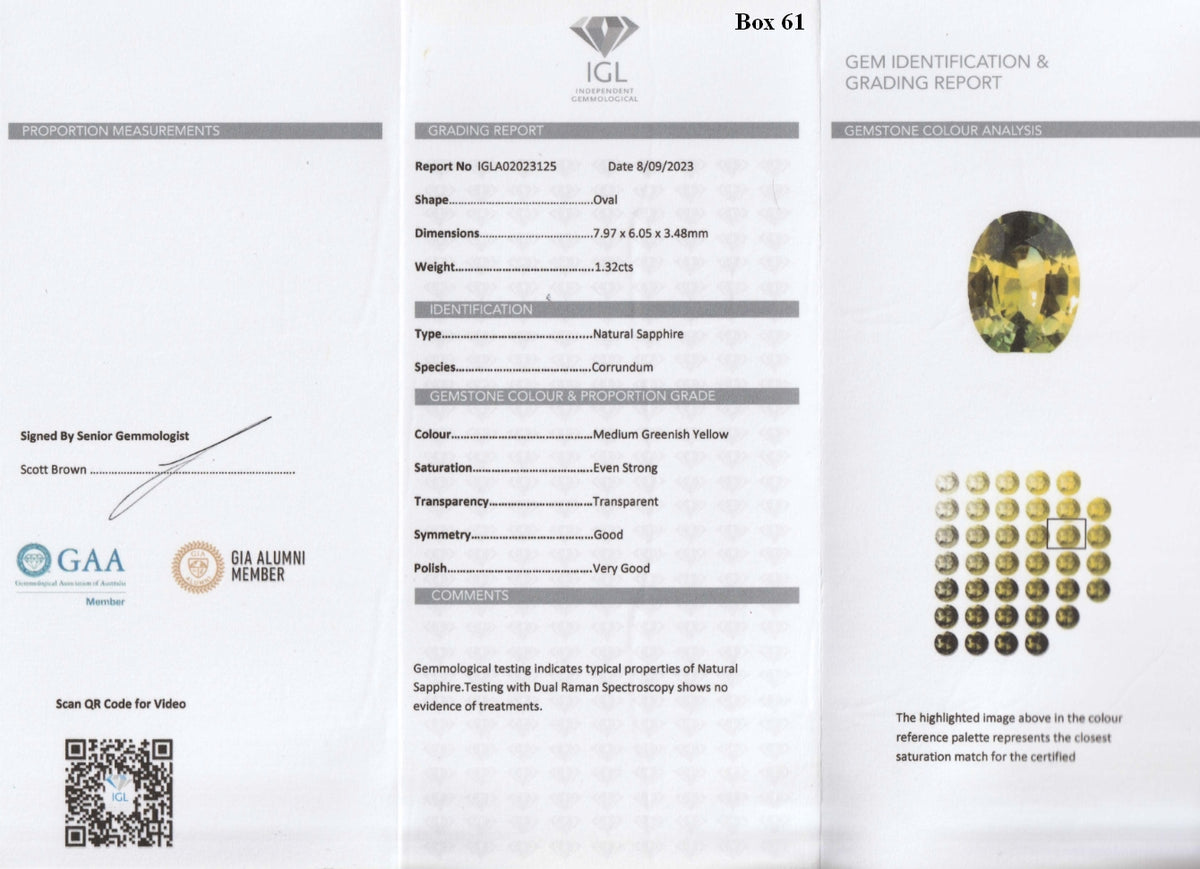 Australian Sapphire 1.32 cts — IGL gem identification and grading report (certificate) — stone 80221