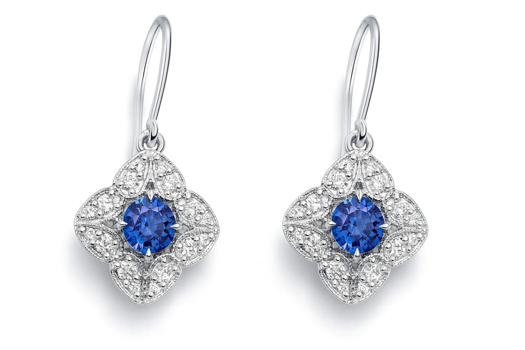 Blue Sapphire Quatrefoil Halo Drops — Ministry of Gems