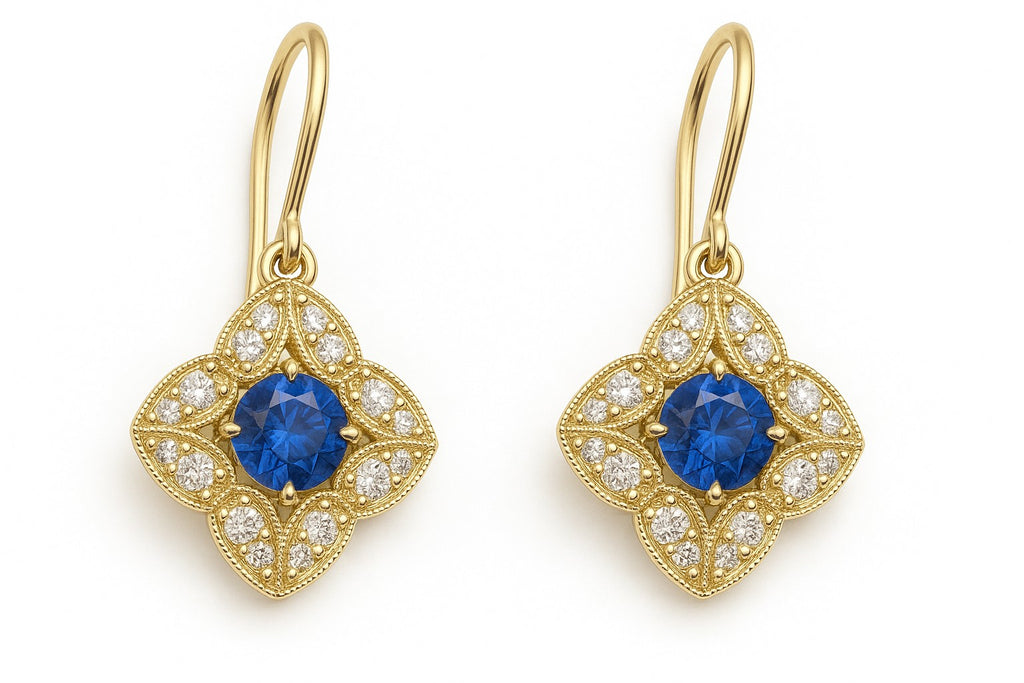 Blue Sapphire Quatrefoil Halo Drops — Ministry of Gems