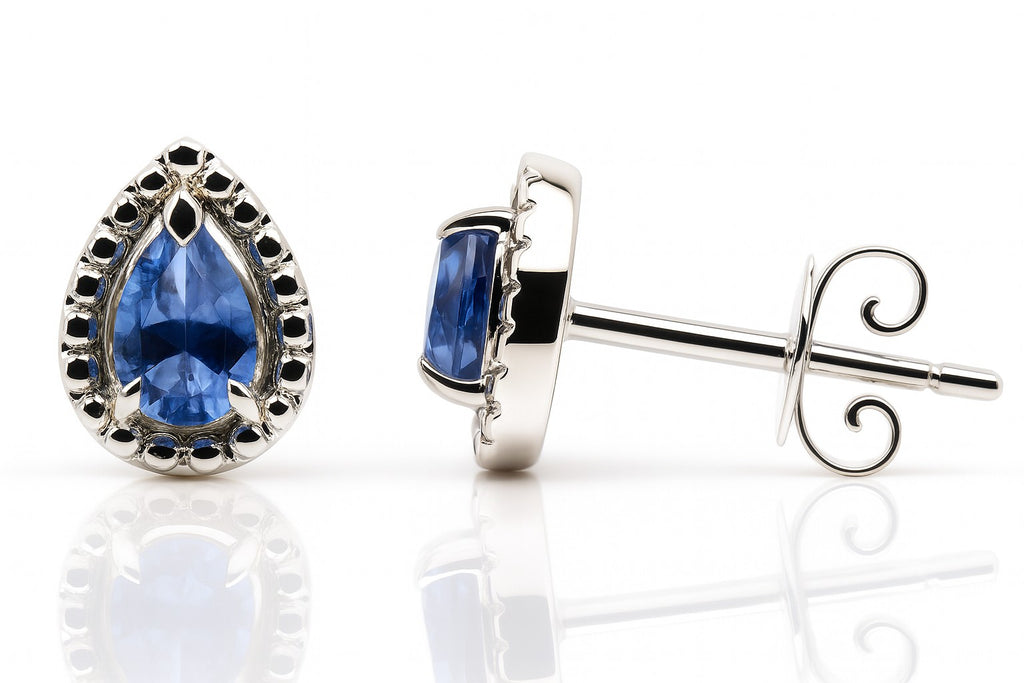 Pear Blue Sapphire Bezel Studs — Ministry of Gems