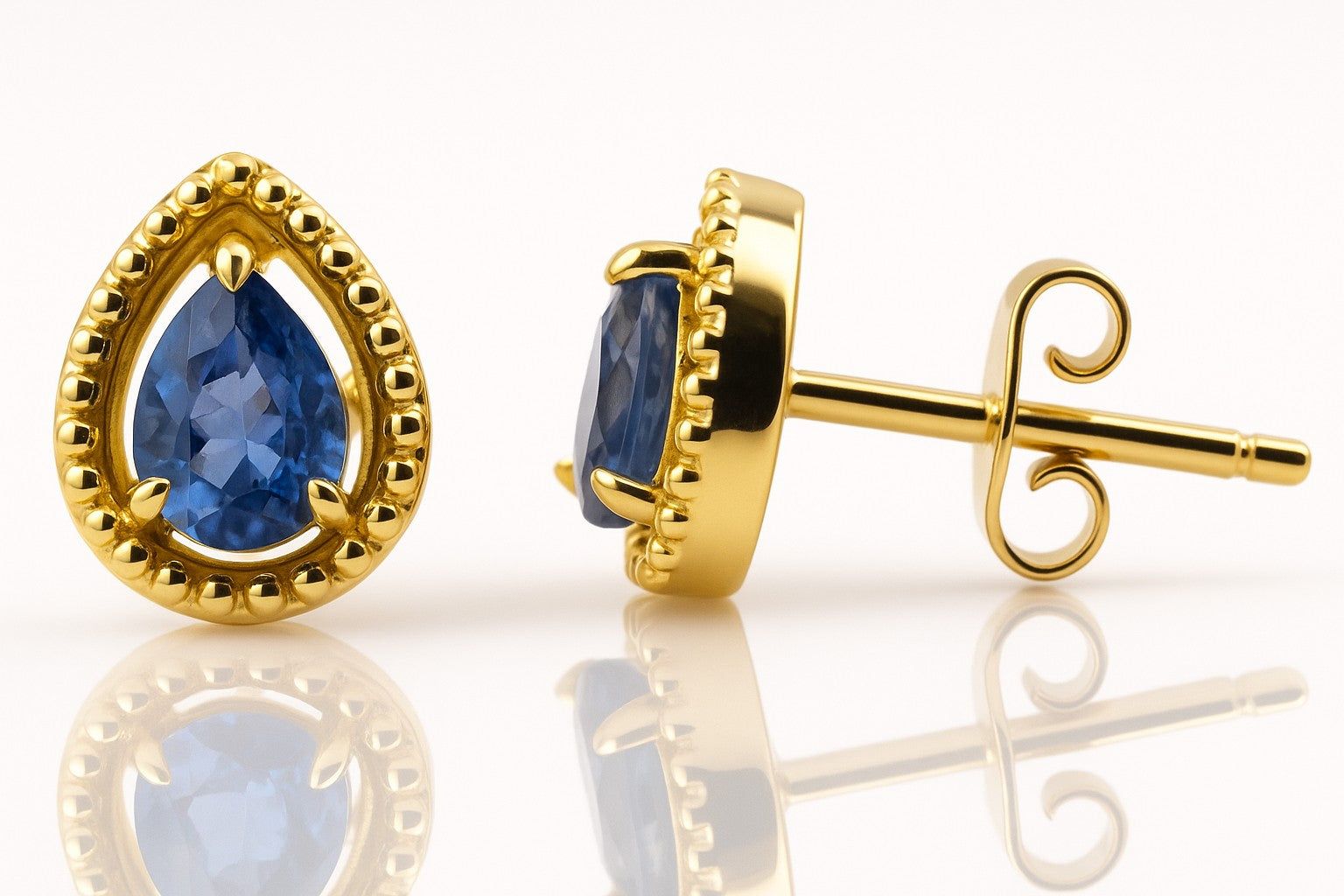 Pear Blue Sapphire Bezel Studs — Ministry of Gems