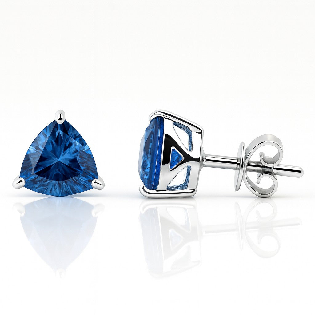 Trillion Blue Sapphire Solitaire Studs — Ministry of Gems