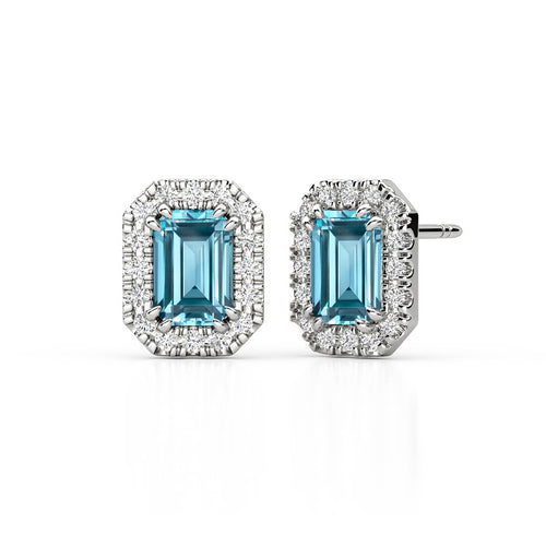 Aquamarine 6X4 Halo Earrings — Ministry of Gems exclusive design