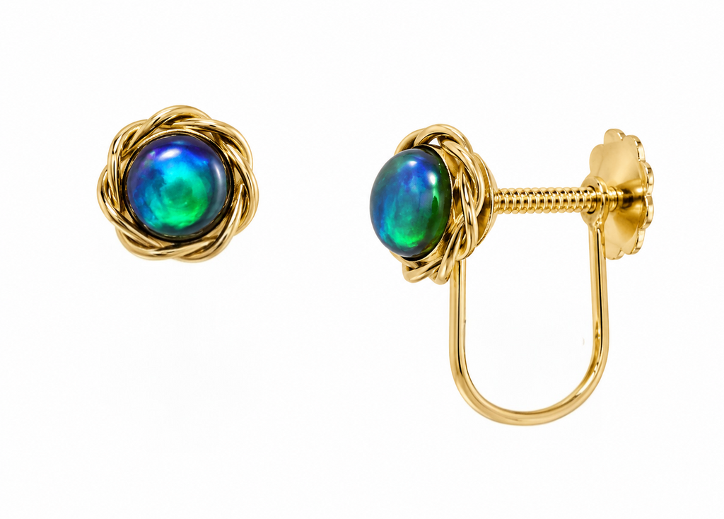 Coiled Fire — Australian Opal earrings in 14K Gold, Ministry of Gems