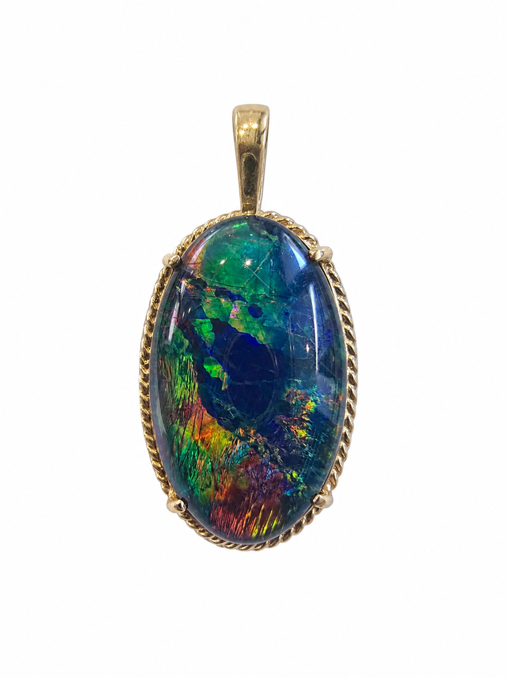 Nightfield Oval — Australian Opal pendant in 14K Gold, Ministry of Gems