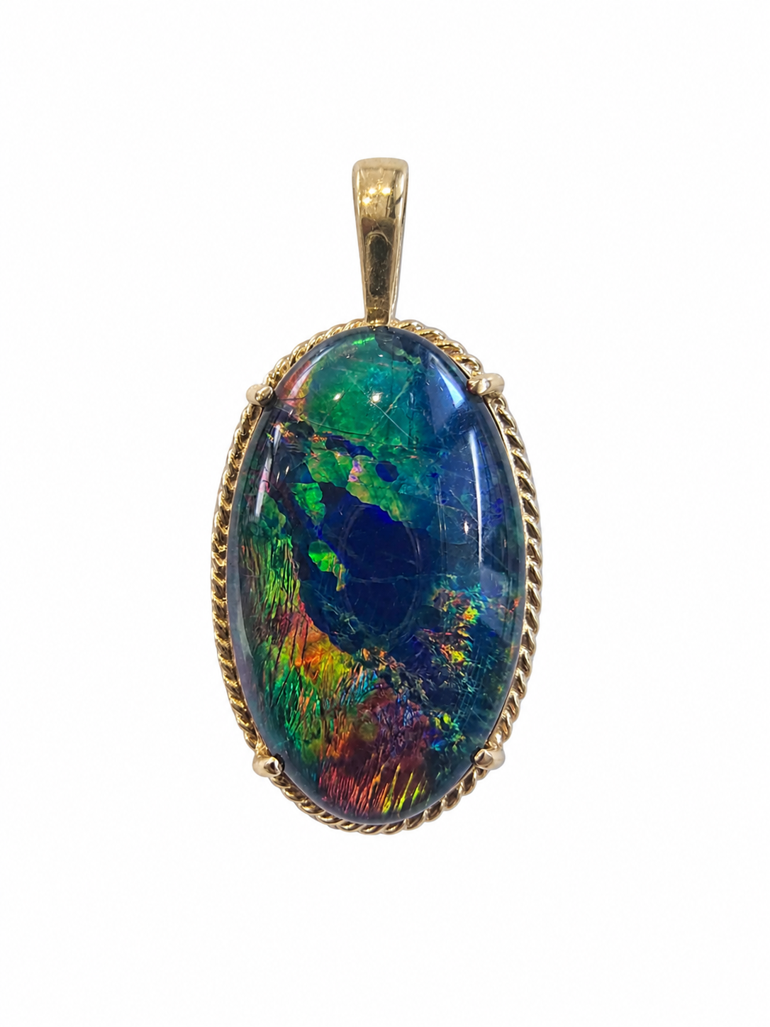 Nightfield Oval — Australian Opal pendant in 14K Gold, Ministry of Gems