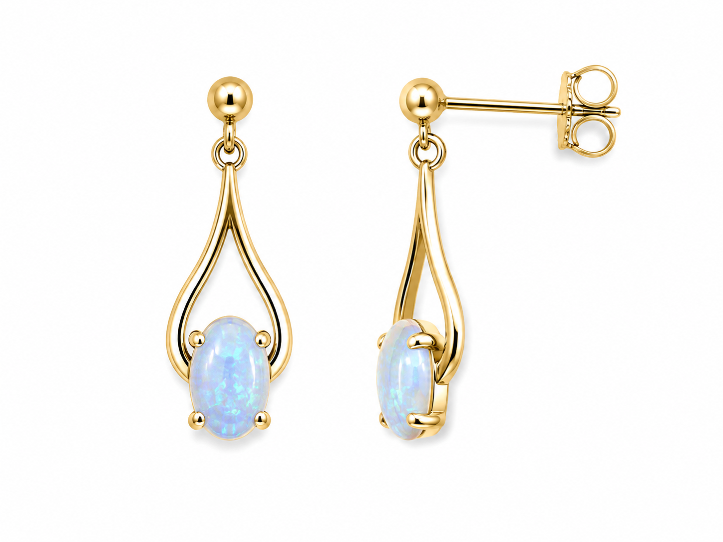 Pearlfire Drops — Australian Opal earrings in 14K Gold, Ministry of Gems