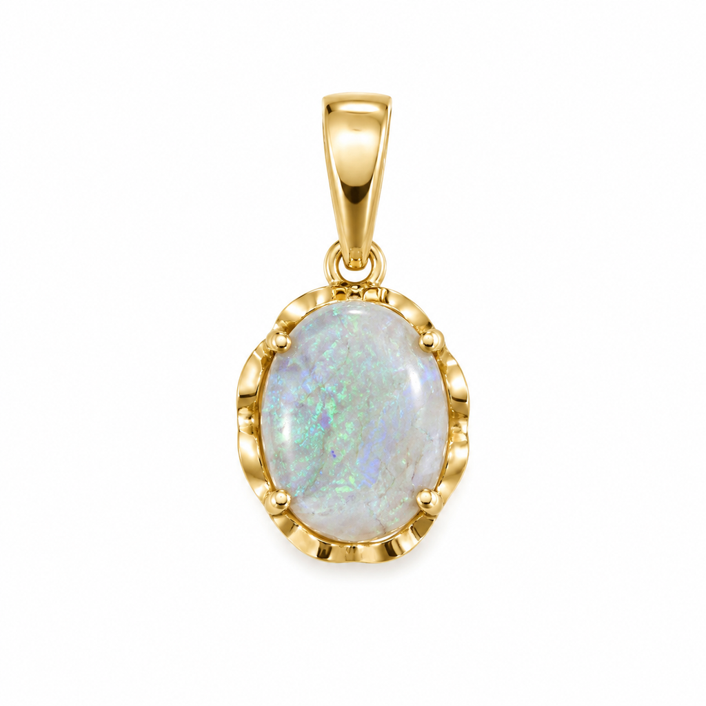 Moonlit Halo — Australian Opal pendant in 14K Gold, Ministry of Gems