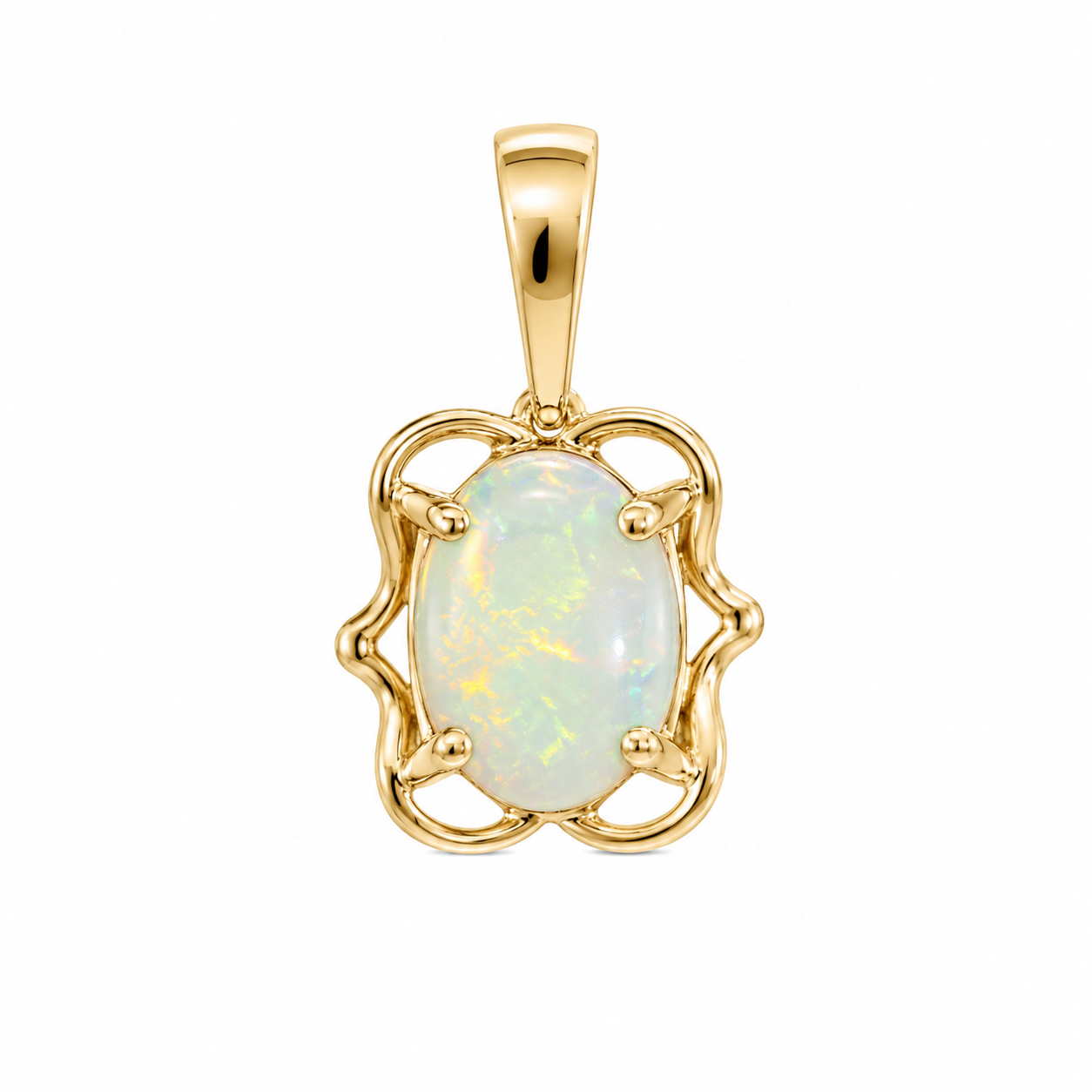 Alabaster Bloom — Australian Opal pendant in 14K Gold, Ministry of Gems