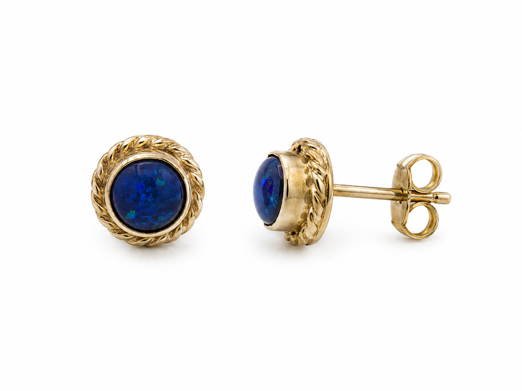 Blue Ember — Australian Opal earrings in 14K Gold, Ministry of Gems