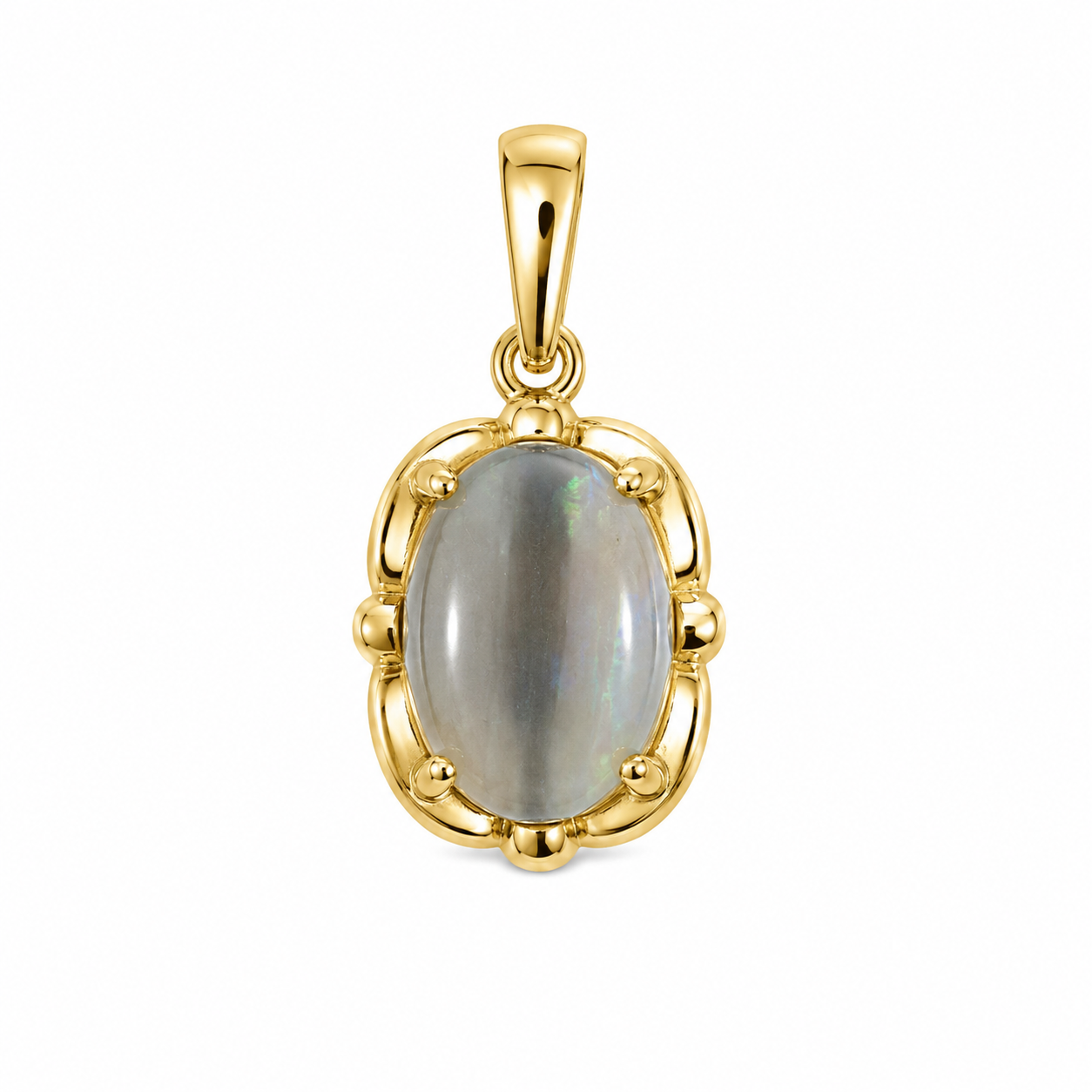 Mistfire Oval — Australian Opal pendant in 14K Gold, Ministry of Gems