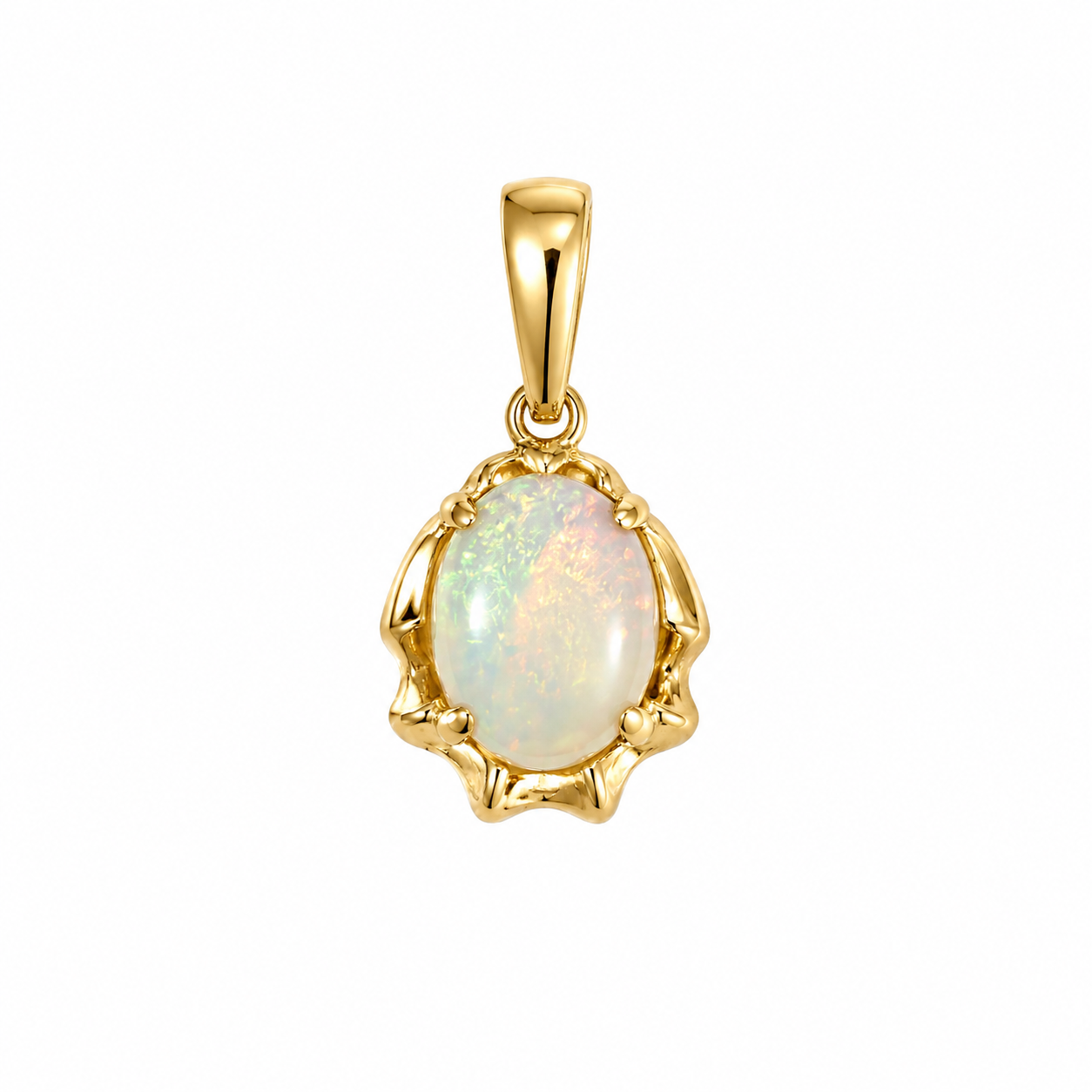 Ivory Flame — Australian Opal pendant in 14K Gold, Ministry of Gems