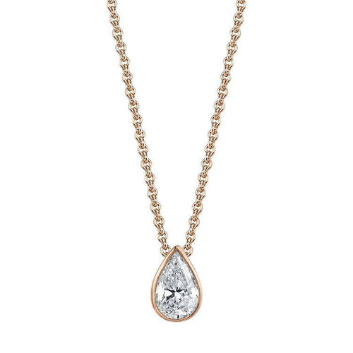 Bezel Set Pear Diamond Pendant Rose Gold — Ministry of Gems exclusive design