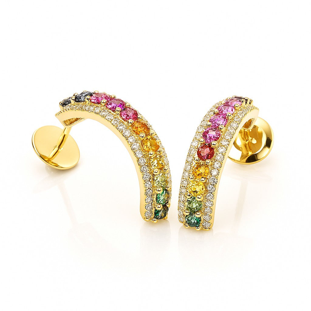 Rainbow Sapphire Climber Hoops — Ministry of Gems