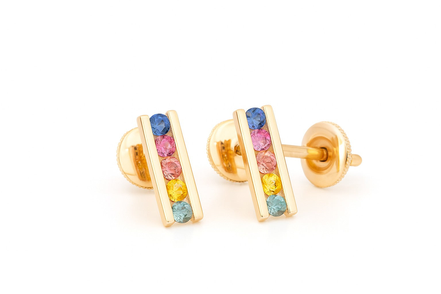 Brillo — Rainbow Sapphire Bar Studs — Ministry of Gems