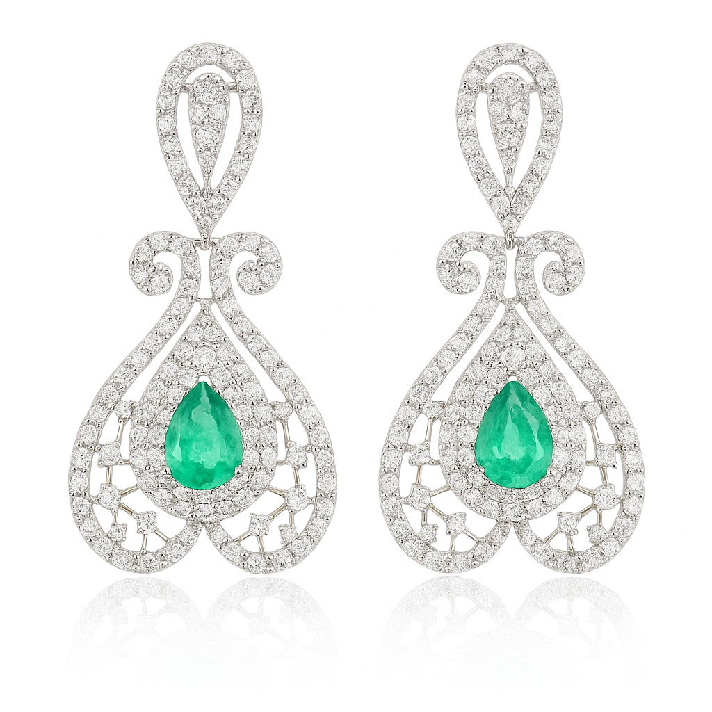 Emerald & Diamond Scroll Chandelier Earrings — Ministry of Gems