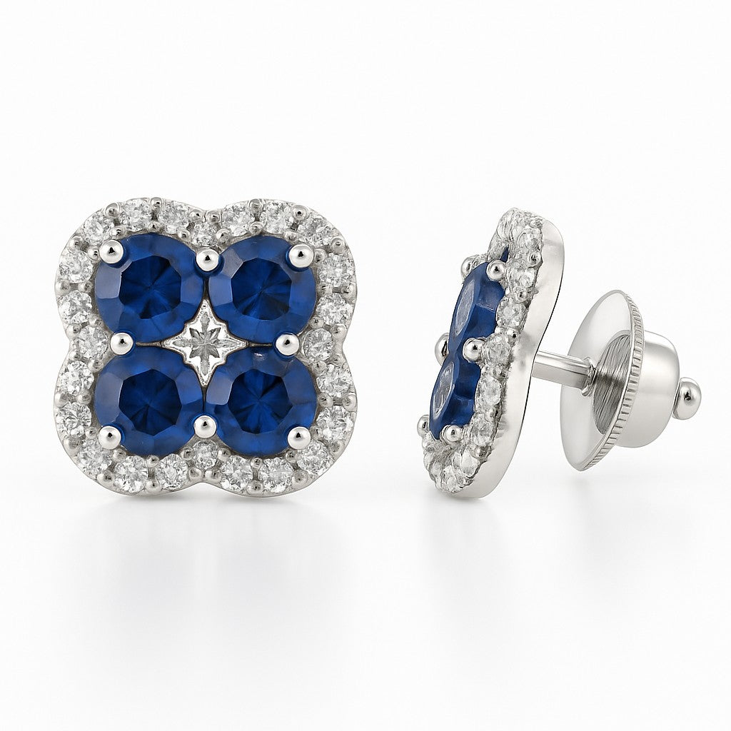 Sign — Blue Sapphire Clover Studs — Ministry of Gems