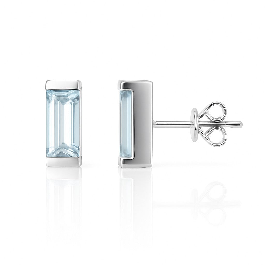 Aquamarine Baguette Bar Studs — Ministry of Gems