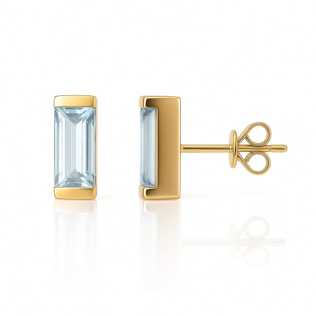 Aquamarine Baguette Bar Studs — Ministry of Gems