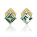 Princess Green Amethyst Deco Studs, Yellow Gold — Ministry of Gems