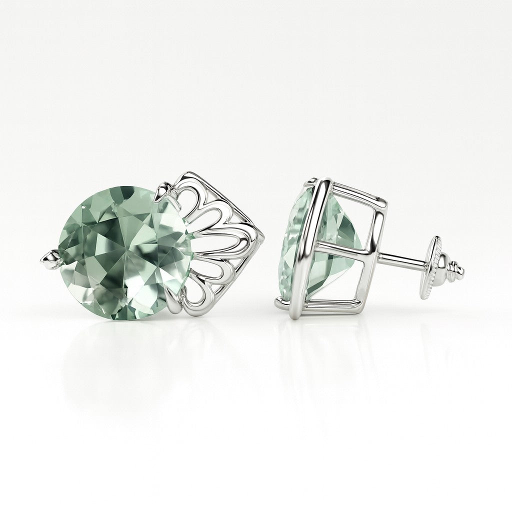 Round Green Amethyst Filigree Studs — Ministry of Gems