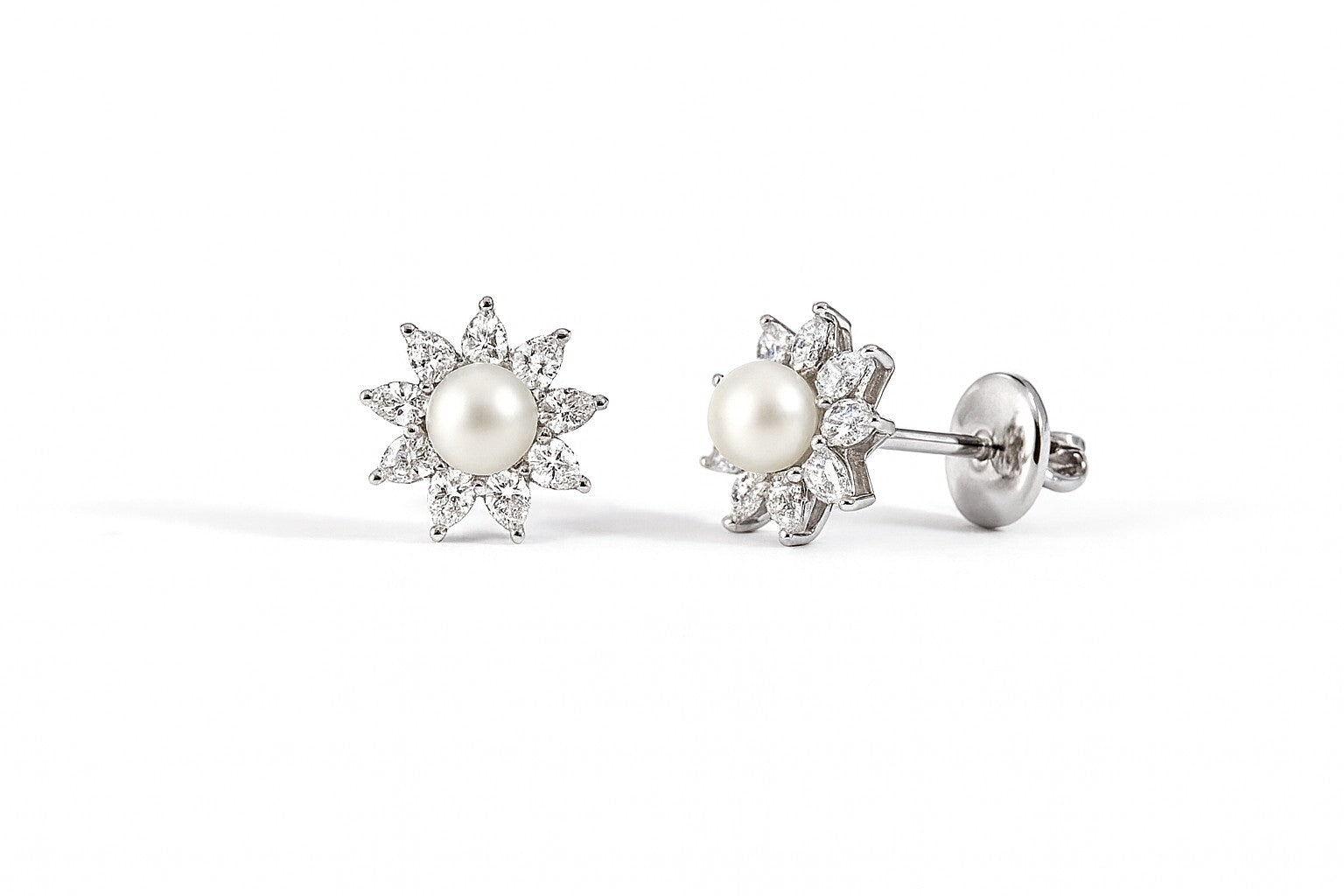 Pearl & Diamond Crown Studs — Ministry of Gems
