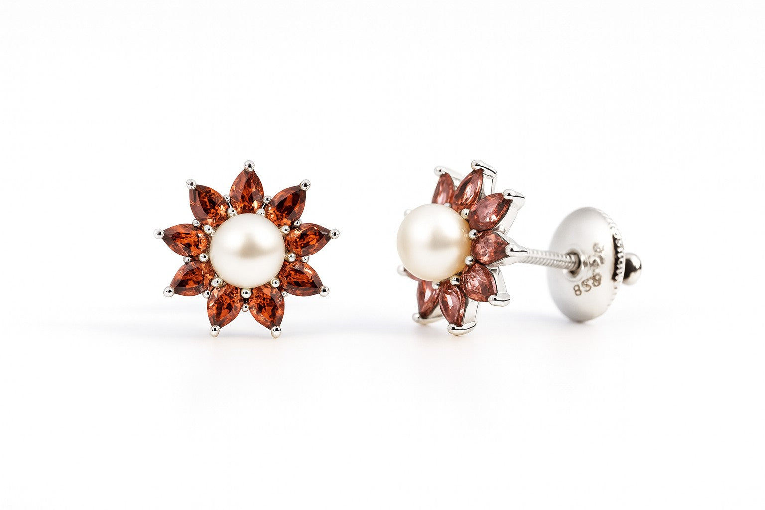 Garnet Flower Studs — Ministry of Gems