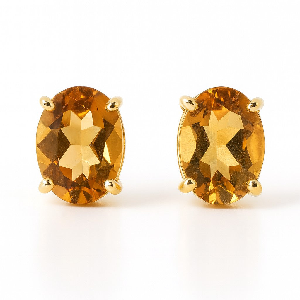 Oval Citrine Solitaire Studs — Ministry of Gems