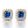 Astoria — Cushion Blue Sapphire Halo Studs — Ministry of Gems