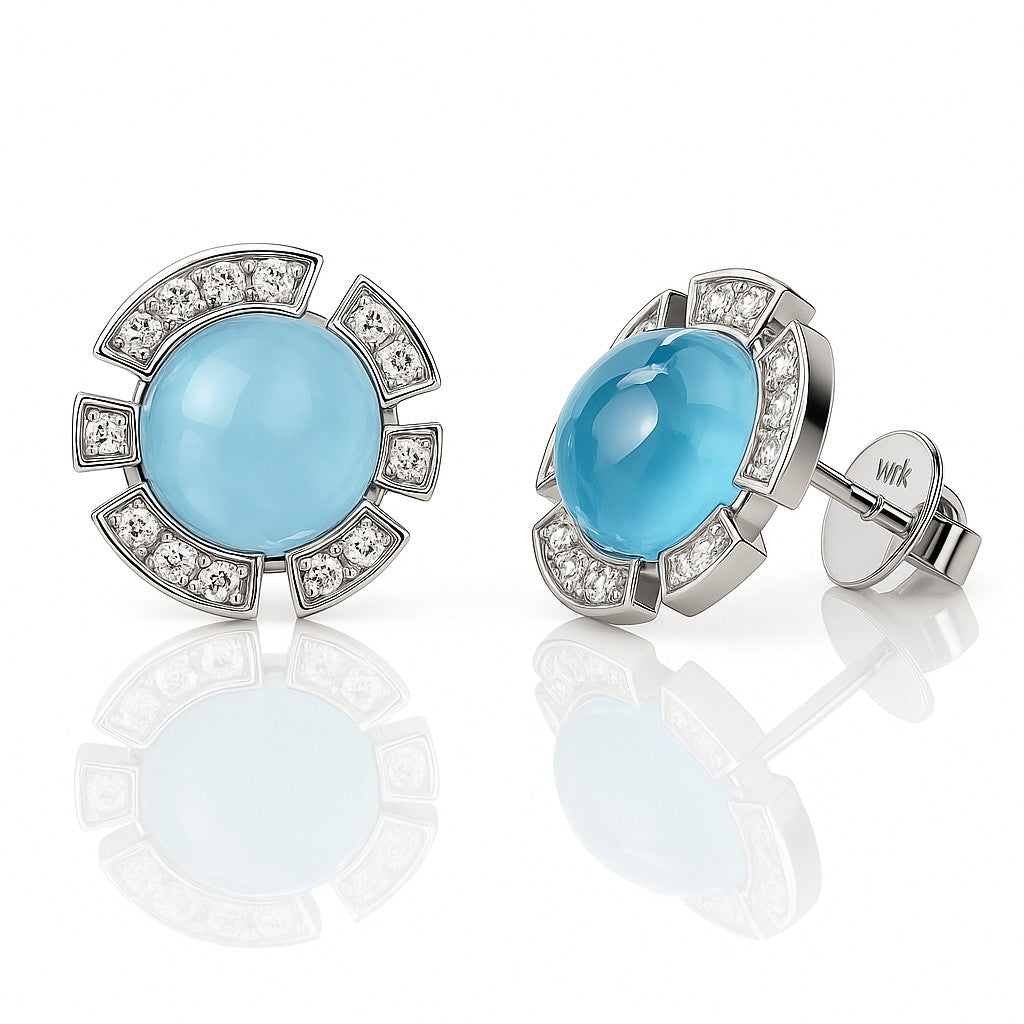 Lunair — Sky Blue Topaz Cabochon Studs — Ministry of Gems