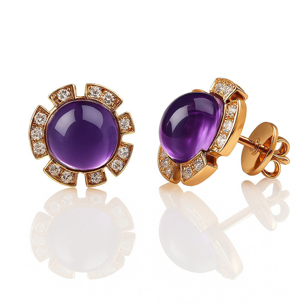 Lunaria — Amethyst Cabochon Halo Studs — Ministry of Gems