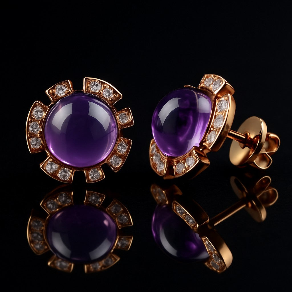 Lunaria — Amethyst Cabochon Halo Studs — Ministry of Gems
