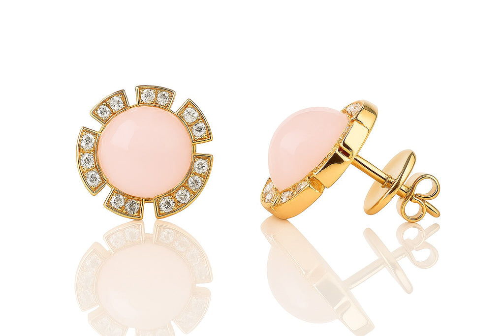 Lunaria Rosé — Rose Quartz Cabochon Halo Studs — Ministry of Gems