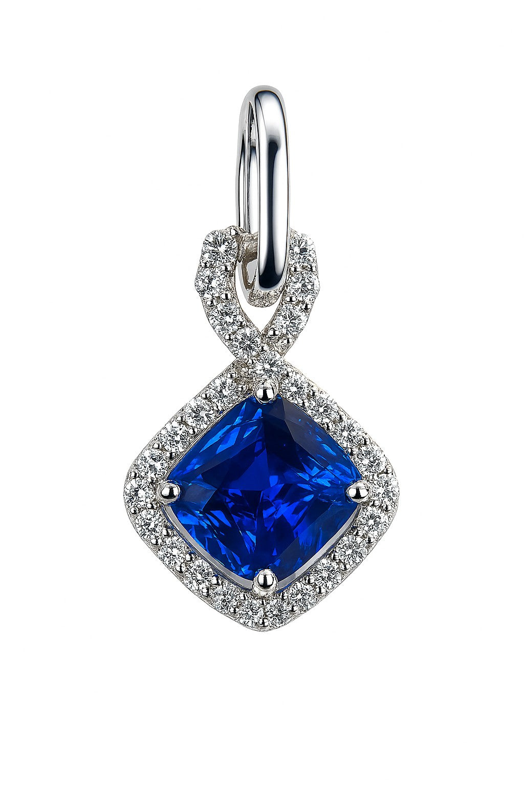 Lustre — Cushion Sapphire Halo Pendant — Ministry of Gems